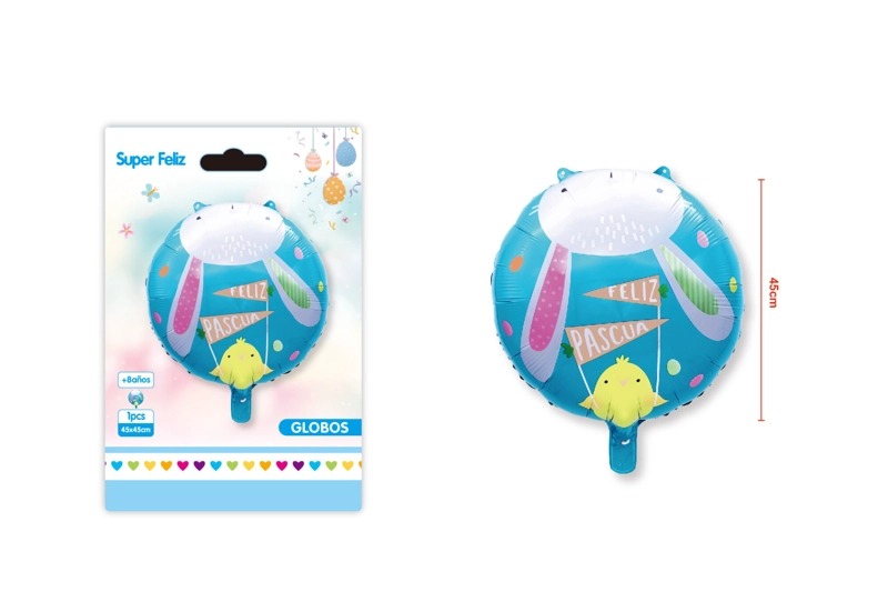 PASCUA GLOBO/AZUL/CONEJO/POLLITO/FELIZ PASCUA 45X45 CM - 1