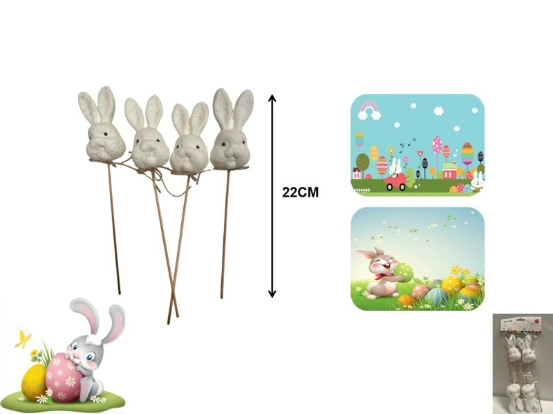 PASCUA BASTON DE PASCUA CON CABEZA DE CONEJO 22 CM - 1