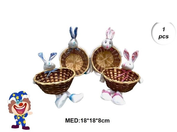 PASCUA CESTA CON DECORACION DE CONEJO 18 CM X 18 CM X 8 CM - 1