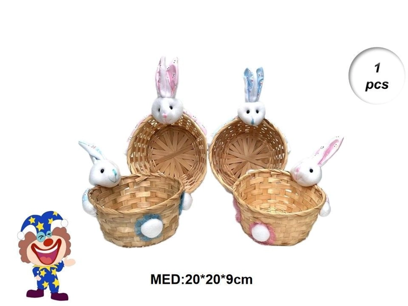 PASCUA CESTA CON DECORACION DE CONEJO 20 CM X 20 CM X 9 CM - 1