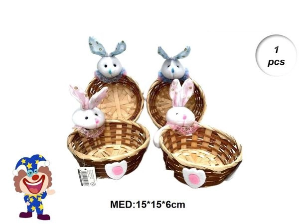 PASCUA CESTA CON DECORACION DE CONEJO 15 CM X 15 CM X 6 CM - 1
