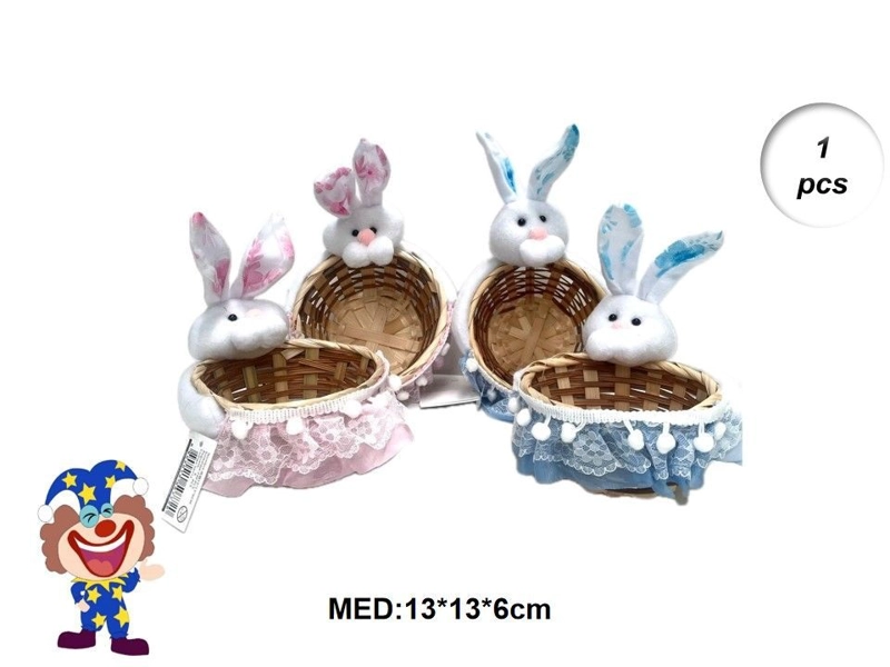PASCUA CESTA CON DECORACION DE CONEJO 13 CM X 13 CM X 6 CM - 1