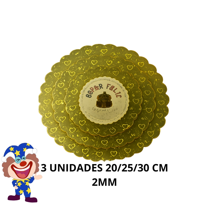 BASES DE TORTAS DORADA CON CORAZONES 3 TAMAÑOS 20/25/30 CM X 2 MM - 1