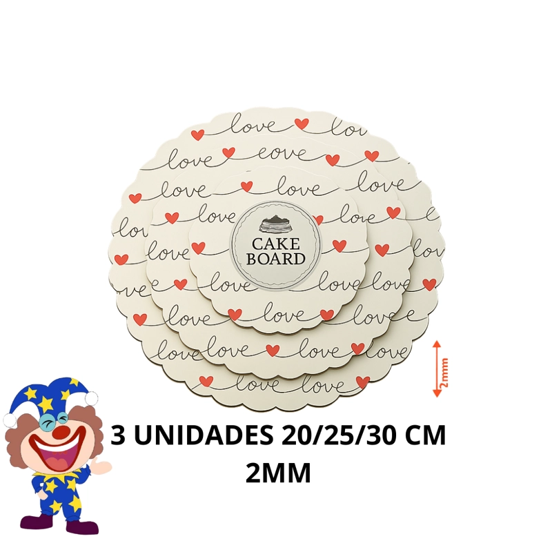BASES DE TORTAS BLANCA LOVE 3 TAMAÑOS 20/25/30 CM X 2 MM - 1