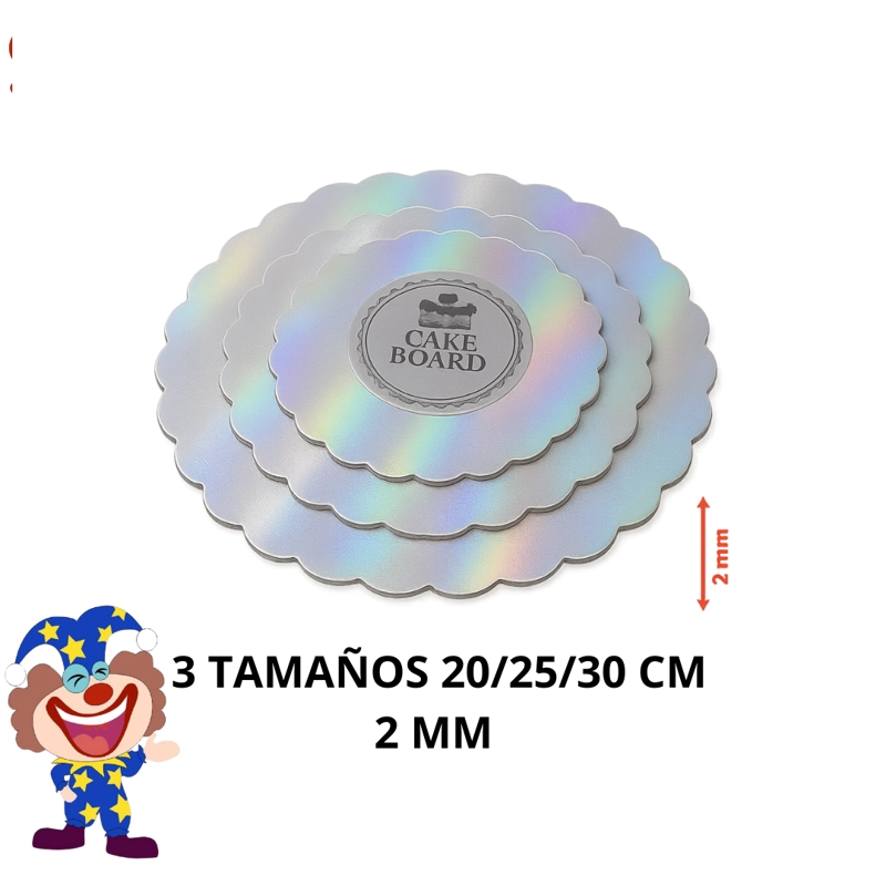 BASES DE TORTAS PLATEADA 3 TAMAÑOS 20/25/30 CM X 2 MM - 1
