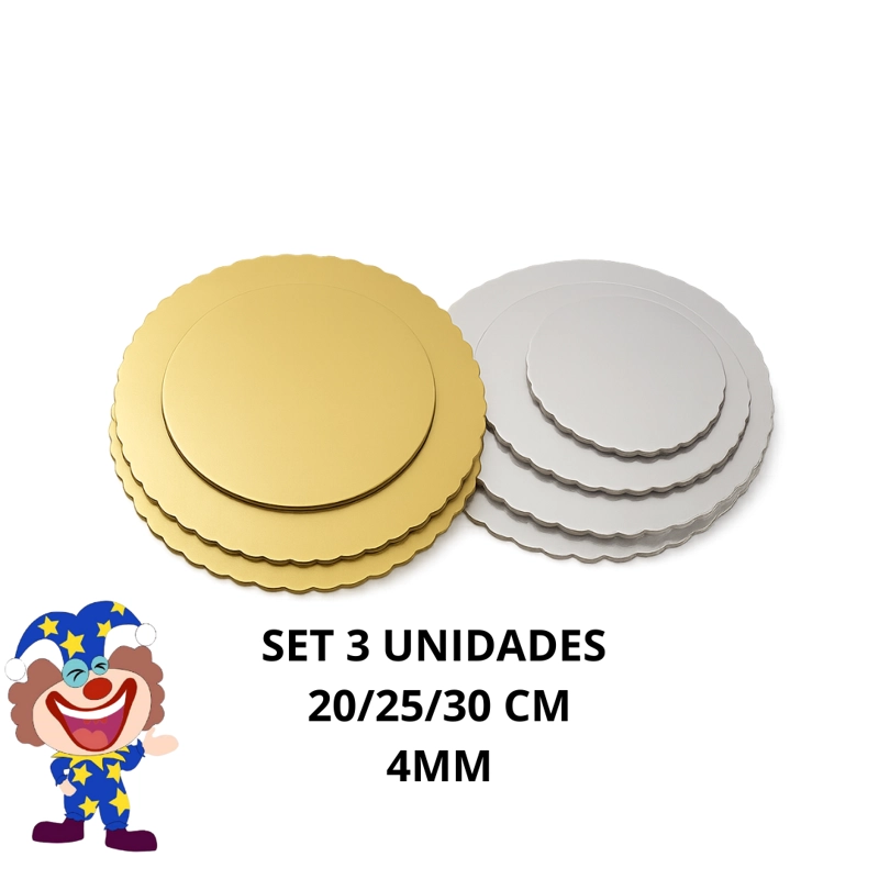 BASES DE TORTAS SET 3 UNIDADES 20/25/30 CM X 4 MM - 1