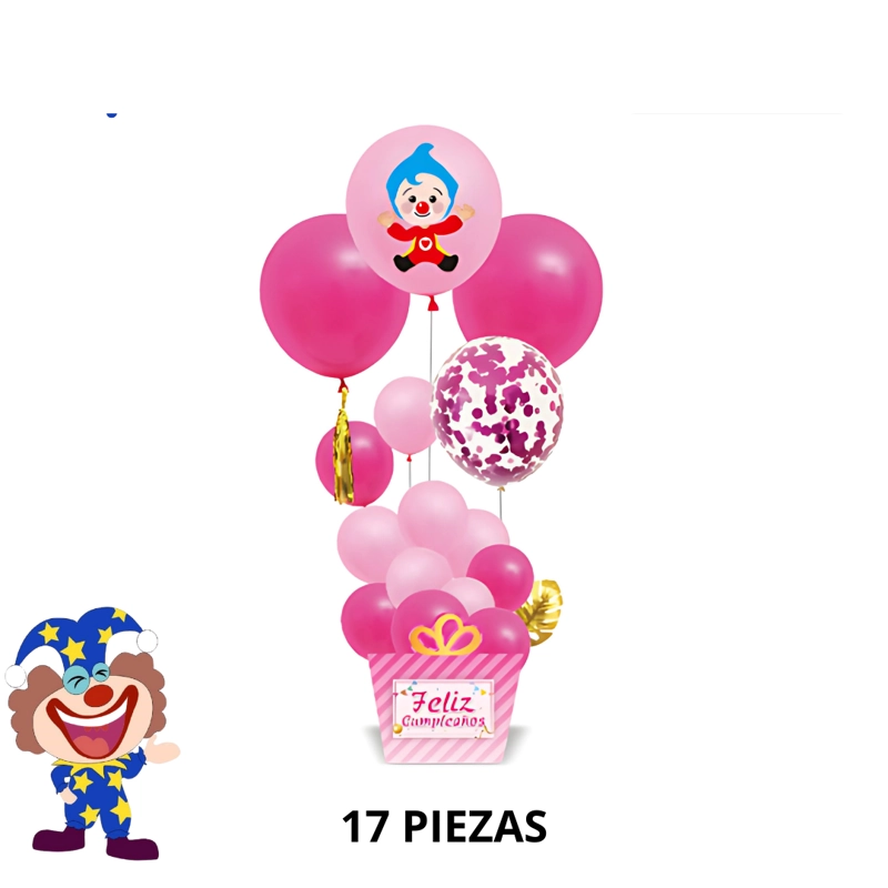 GLOBOS PLIM PLIM ROSADO FELIZ CUMPLEAÑOS 17 PIESAS - 1