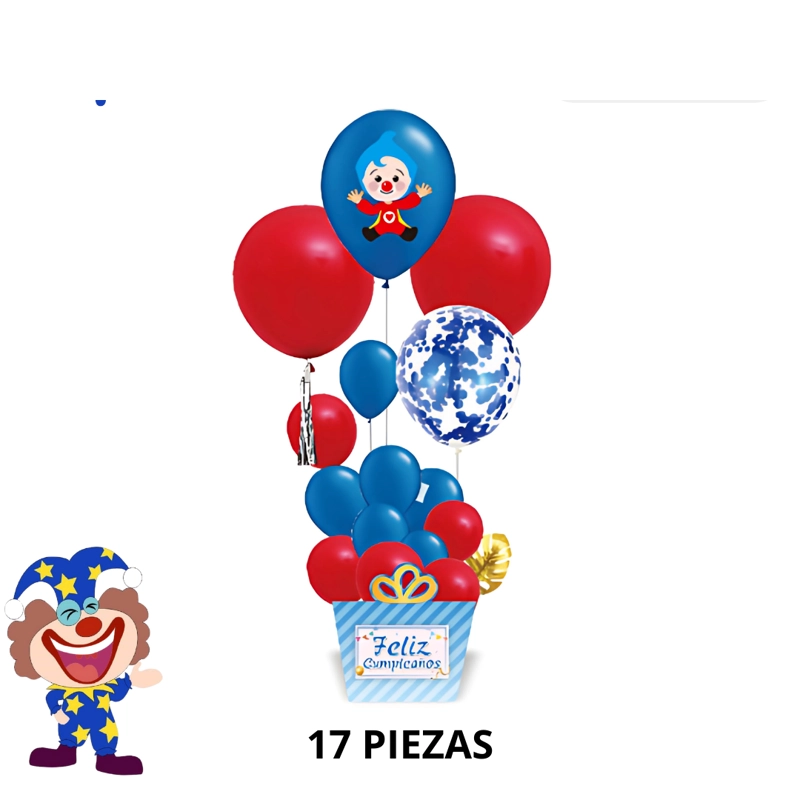 GLOBOS PLIM PLIM AZUL Y ROJO FELIZ CUMPLEAÑOS 17 PIESAS - 1