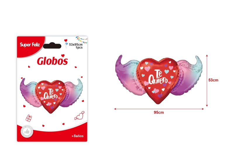 SAN VALENTIN GLOBO EN FORMA DE CORAZON CON ALAS TE QUIERO 53 CM X 95 CM - 1