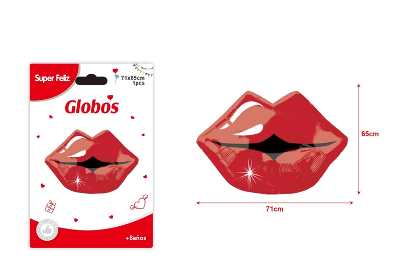 SAN VALENTIN GLOBO ROJO EN FORMA DE BESO 71 CM X 65 CM - 1