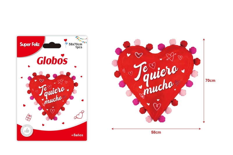 SAN VALENTIN GLOBO EN FORMA DE CORAZON TE QUIERO MUCHO 58 CM X 70 CM - 1