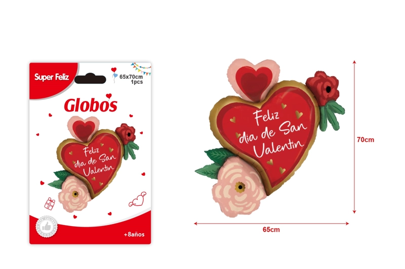 SAN VALENTIN GLOBO EN FORMA DE CORAZON FELIZ DIA DE SAN VALENTIN 65 CM X 70 CM - 1