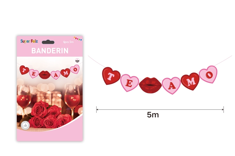 SAN VALENTIN BANDERIN EN FORMA DE CORAZON TE AMO 5 M 6 PCS - 1