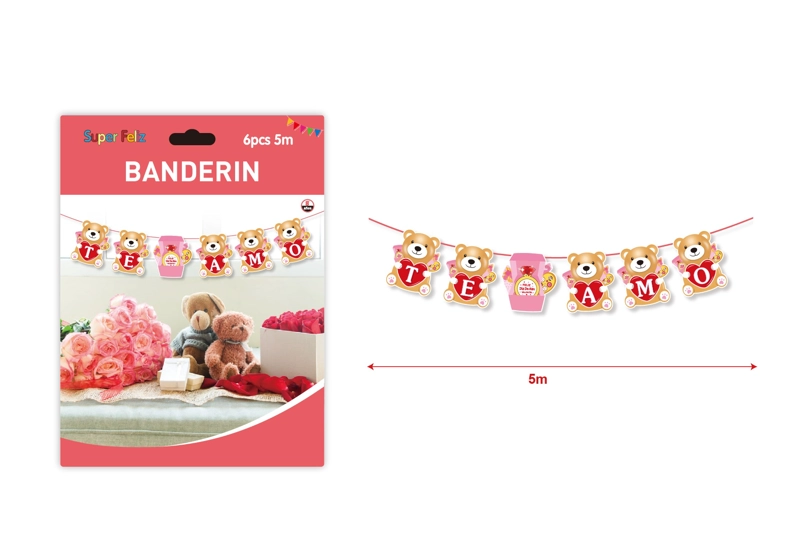 SAN VALENTIN BANDERIN DE OSITOS TE AMO 5 M 6 PCS - 1
