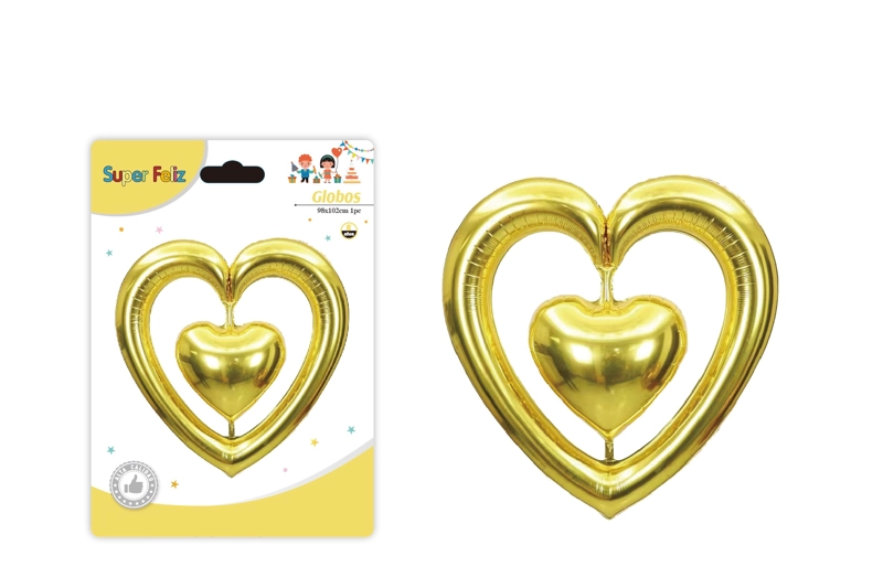 SAN VALENTIN GLOBO DORADO EN FORMA DE CORAZON 98 CM X 102 CM - 1