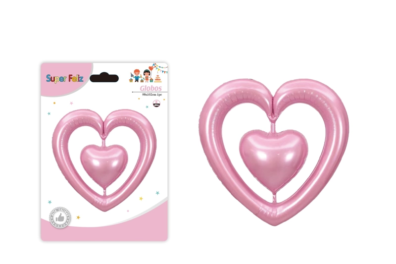 SAN VALENTIN GLOBO ROSADO EN FORMA DE CORAZON 98 CM X 102 CM - 1