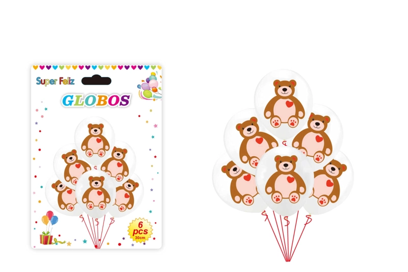 SAN VALENTIN GLOBO/BLANCO/OSO/30 CM/6 PCS - 1
