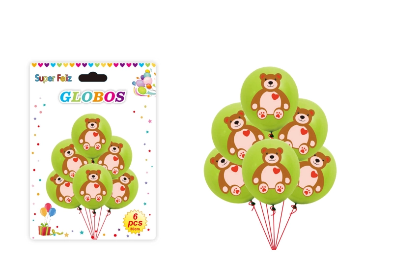 SAN VALENTIN GLOBO/VERDE/OSO/30 CM/6 PCS - 1