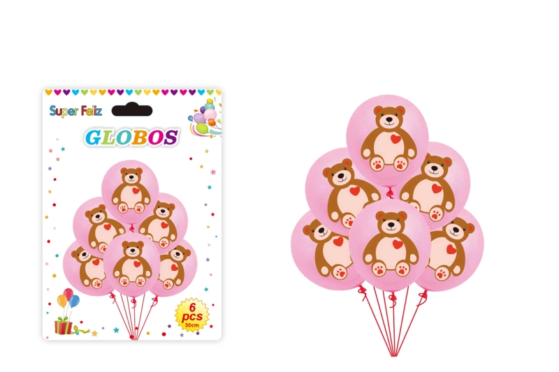 SAN VALENTIN GLOBO/ROSADO/OSO/30 CM/6 PCS - 1