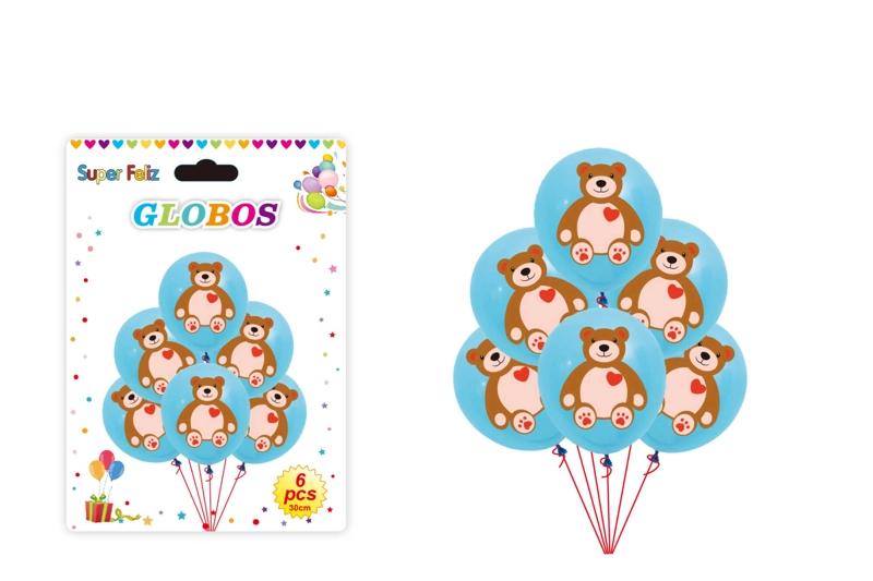 SAN VALENTIN GLOBO/AZUL/OSO/30 CM/6 PCS - 1