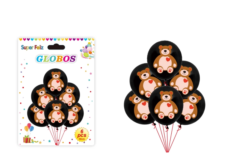 SAN VALENTIN GLOBO/NEGRO/OSO/30 CM/6 PCS - 1