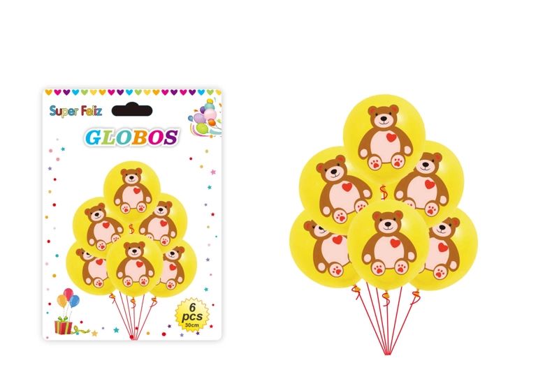 SAN VALENTIN GLOBO/AMARILLO/OSO/30 CM/6 PCS - 1