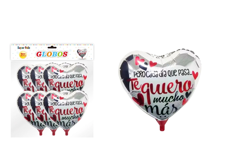 SAN VALENTIN GLOBO METALIZADO BLANCO/CORAZON/PERO CADA DIA QUE PASA.../38X37 CM/6 PCS - 1