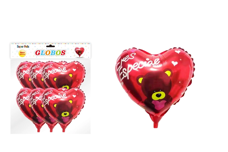 SAN VALENTIN GLOBO METALIZADO ROJO/CORAZON/OSO/ERES ESPECIAL/38X37 CM/6 PCS - 1