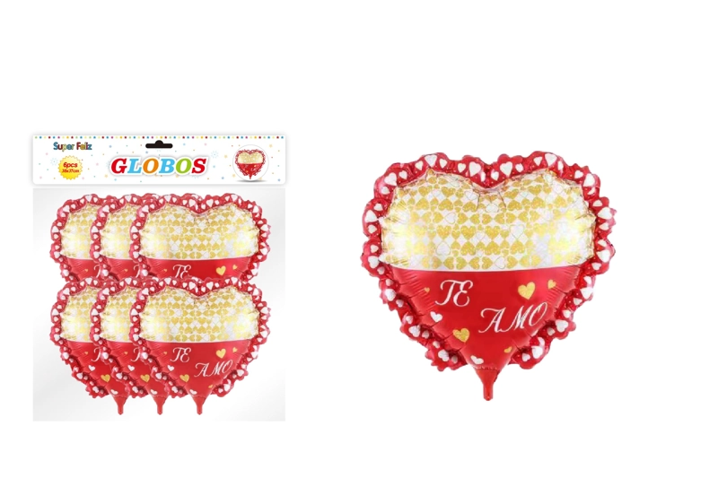 SAN VALENTIN GLOBO METALIZADO ROJO Y DORADO/CORAZON/TE AMO/38X37 CM/6 PCS - 1