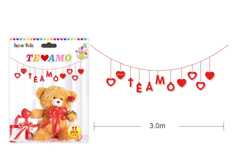 SAN VALENTIN BANDERIN ROJO TE AMO 3.0 M 11 PCS - 1