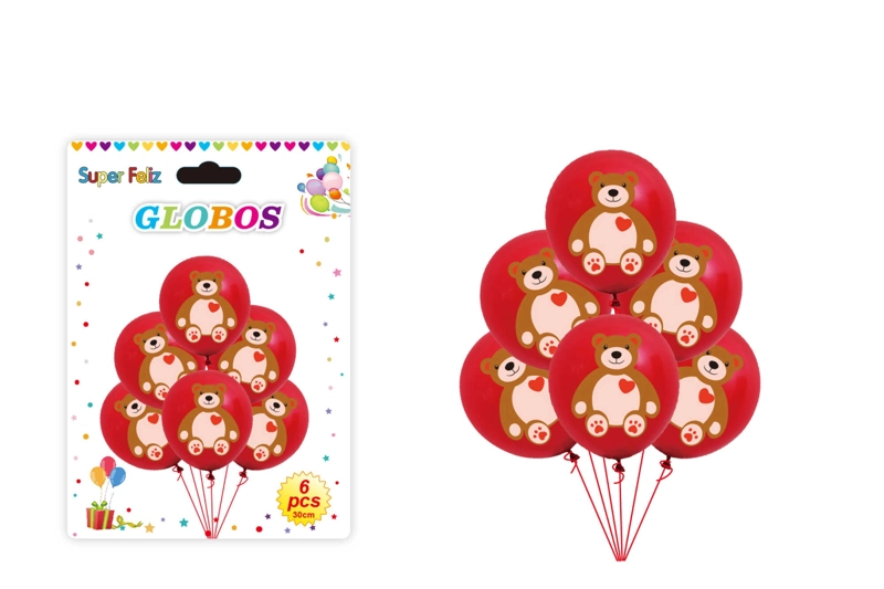 SAN VALENTIN GLOBO/ROJO/OSO/30 CM/6 PCS - 1