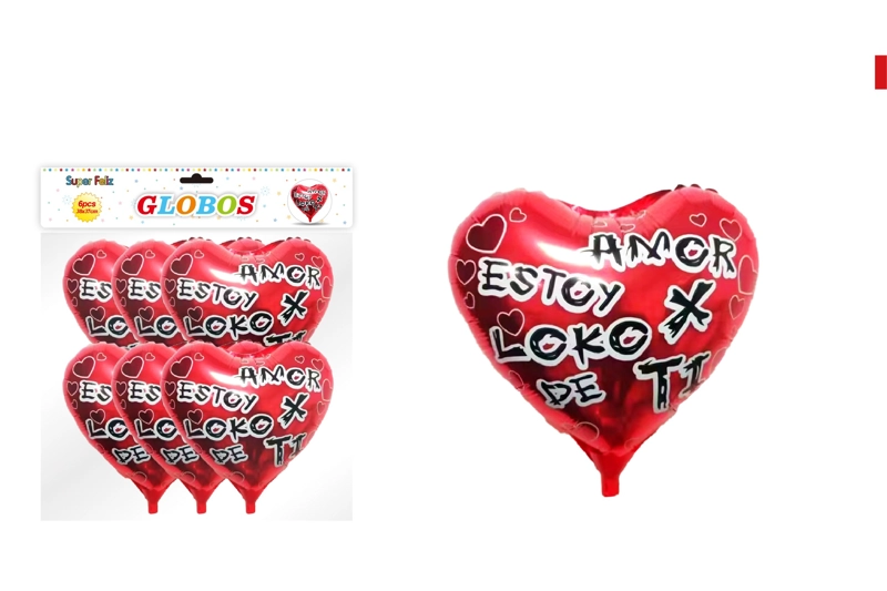 SAN VALENTIN GLOBO METALIZADO ROJO/CORAZON/AMOR.../38X37 CM/6 PCS - 1