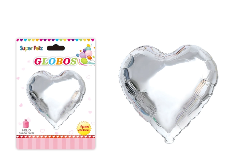 SAN VALENTIN GLOBO CON HELIO/PLATEADO/CORAZON/45 CM X 45 CM - 1