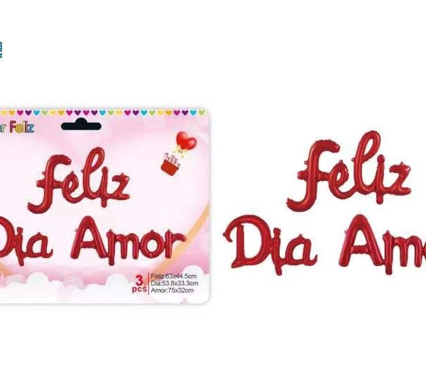 SAN VALENTIN GLOBOS DE LETRAS/ROJO/FELIZ (63X44.5 CM) DIA (53.8X333 CM) AMOR (75X32 CM)/3 PCS - 1