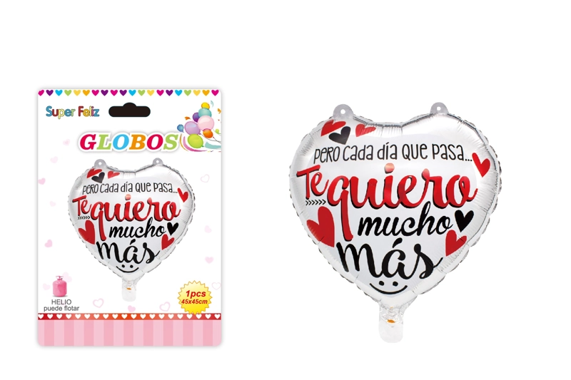 SAN VALENTIN GLOBO CON HELIO/PLATEADO/CORAZON/TE QUIERO MUCHO MAS/45 CM X 45 CM - 1