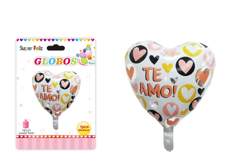 SAN VALENTIN GLOBO CON HELIO/BLANCO/CON CORAZONES/TE AMO!/45 CM X 45 CM - 1