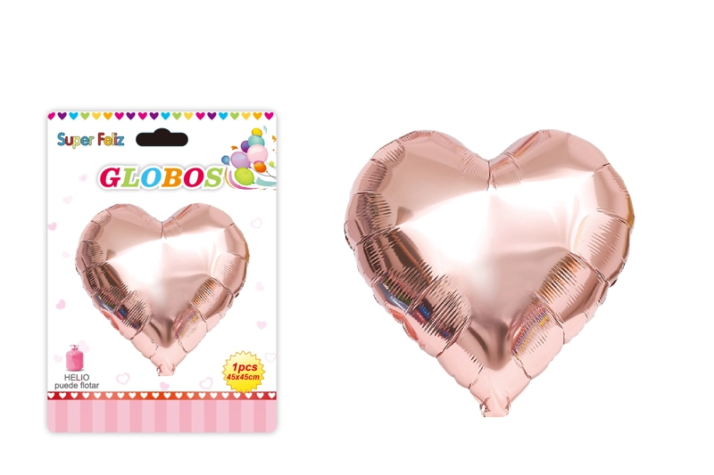 SAN VALENTIN GLOBO CON HELIO/ROSADO METALIZADO/CORAZON/45 CM X 45 CM - 1