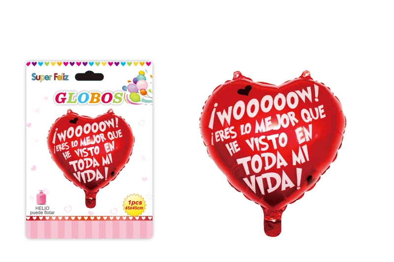 SAN VALENTIN GLOBO CON HELIO/ROJO METALIZADO/CORAZON/ERES LO MEJOR.../45 CM X 45 CM - 1