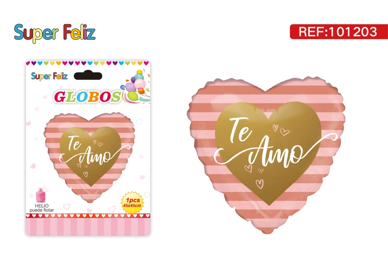 SAN VALENTIN GLOBO CON HELIO/ROSADO Y DORADO/CORAZON/TE AMO/45 CM X 45 CM - 1