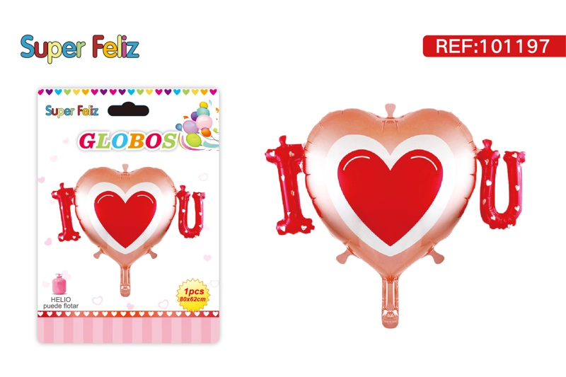 SAN VALENTIN GLOBO CON HELIO/ROSA CLARO/CORAZON/I❤️U/45 CM X 45 CM - 1