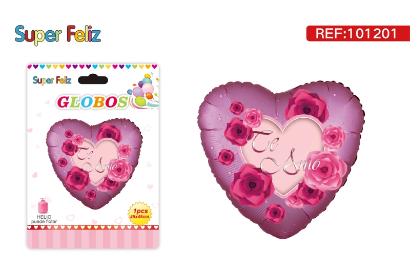 SAN VALENTIN GLOBO CON HELIO/MORADO Y ROSADO/CORAZON/ROSAS/TE AMO/45 CM X 45 CM - 1