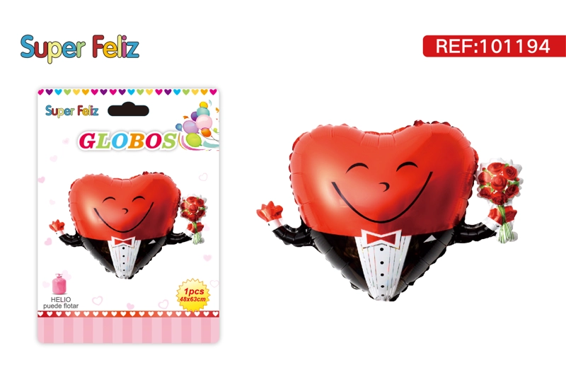 SAN VALENTIN GLOBO CON HELIO/ROJO/CORAZON ELEGANTE/45 CM X 45 CM - 1