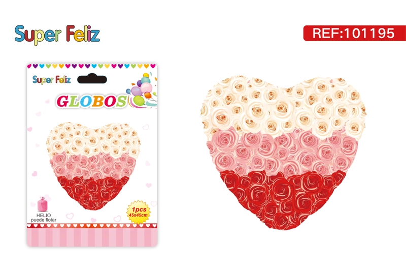 SAN VALENTIN GLOBO CON HELIO/CORAZON/ROSAS BLANCAS, ROSADAS Y ROJAS/45 CM X 45 CM - 1