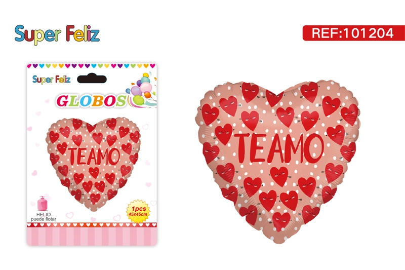 SAN VALENTIN GLOBO CON HELIO/ROSADO/CORAZON/TE AMO/45 CM X 45 CM - 1