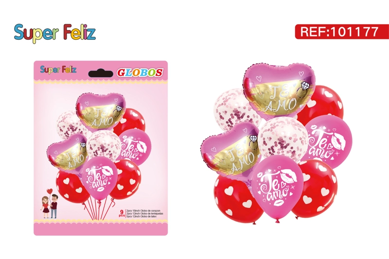 SAN VALENTIN SET DE GLOBOS DE CORAZON/GLOBO DE LENTEJUELAS/GLOBO DE LATEX/9 PCS - 1