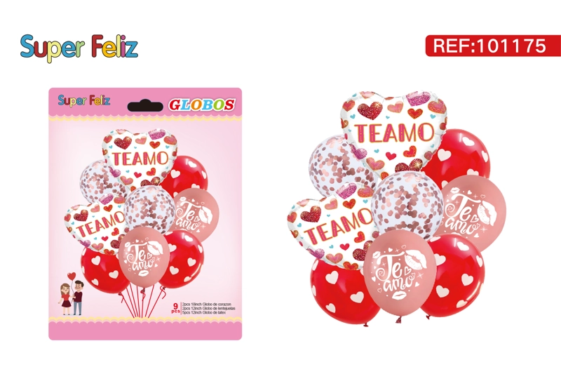 SAN VALENTIN SET DE GLOBOS DE CORAZON/BLANCO/ROJO/ROSADO/GLOBO DE LENTEJUELAS/GLOBO DE LATEX/9 PCS - 1