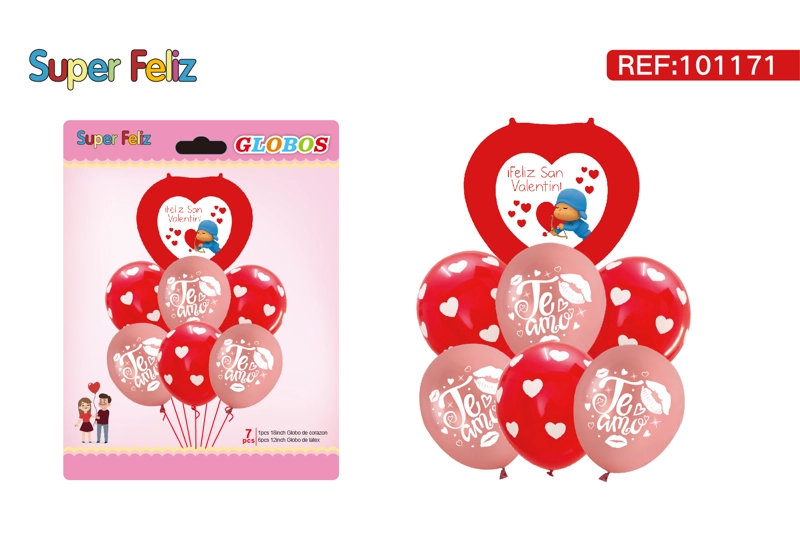 SAN VALENTIN SET DE GLOBOS DE CORAZON/GLOBO DE LATEX/ROJO/ROSADO/7 PCS - 1