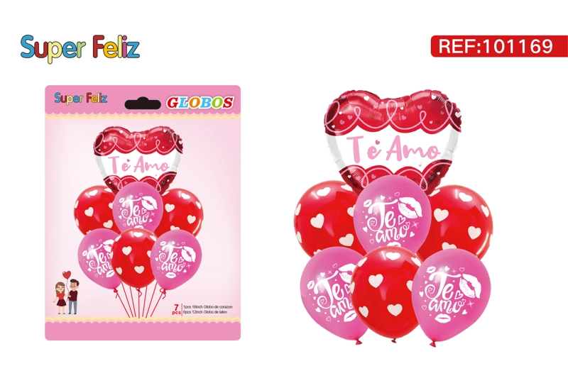 SAN VALENTIN SET DE GLOBOS DE CORAZON/GLOBO DE LATEX/ROJO/FUCSIA/TE AMO/7 PCS - 1