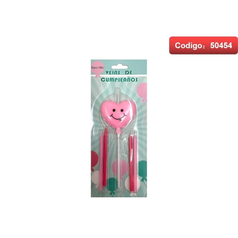 VELAS CORAZON ROSADO CON CARITA FELIZ 50454 - 1