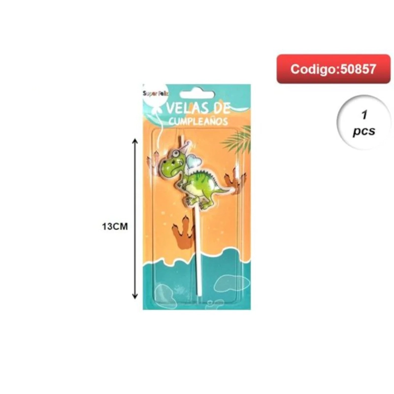 VELAS TEMATICA PLAYERA CON DISENO DE DINOSAURIO VERDE 50857 - 1